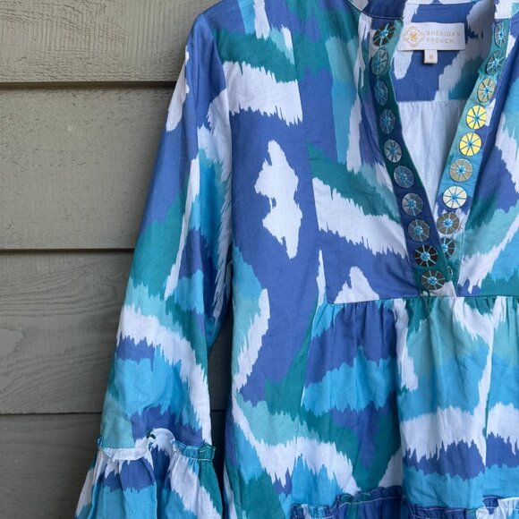 Sheridan French Blue Ikat Tiered Dress Sz M - Picture 9 of 10